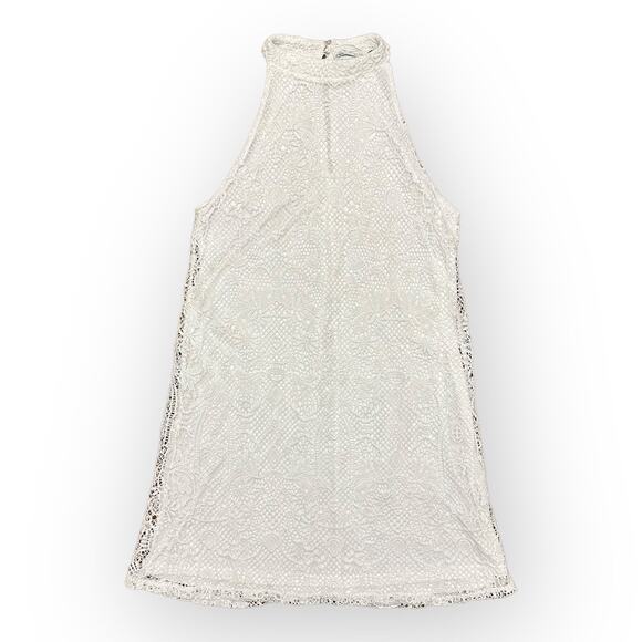 Zara White Crochet Lace Halter Mini Shift Dress Size L‎ - Picture 1 of 5